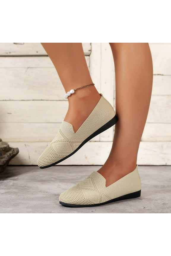 Womens Flat Shoes Dressy, Women's Round Toe Flat Mesh Flats Shoes, Comfortable Dress Shoes Walking Flats Classic Beige