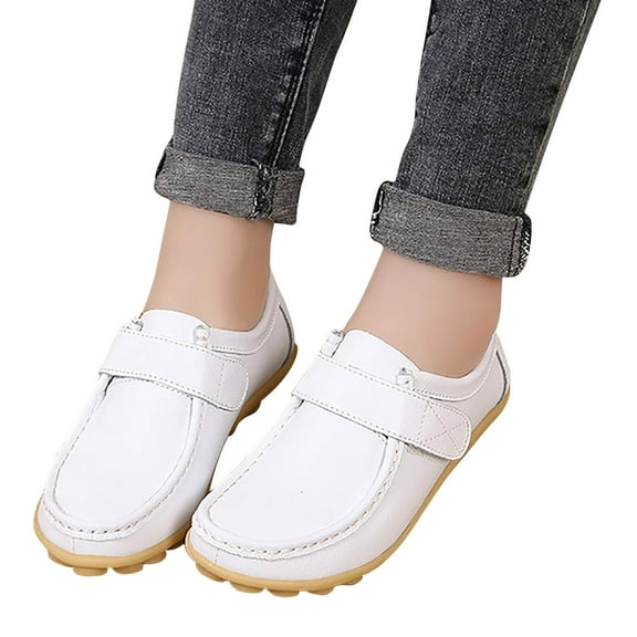 Tuobarr Womens Flat Shoes, Women's Comfortable Leather Loafers, Soft Walking Shoes Women Slip On, Flats Loafers for Women White