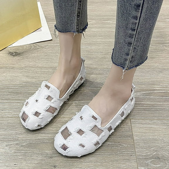 Itsun Womens Slip On Flat Shoes, Women Summer Casual Mesh Shoes, Closed Toe Flat Heels, Flats Loafers for Women White
