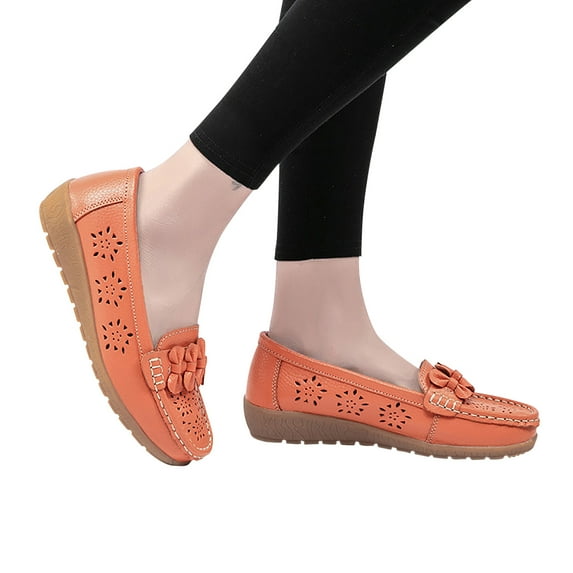 Itsun Womens Wedge Shoes, Women's Casual Single Shoe, Cowhide Mom Shoes, Cowhide Soled Hollowed Out Shoes, Comfort Soft Slip On Shoes Orange