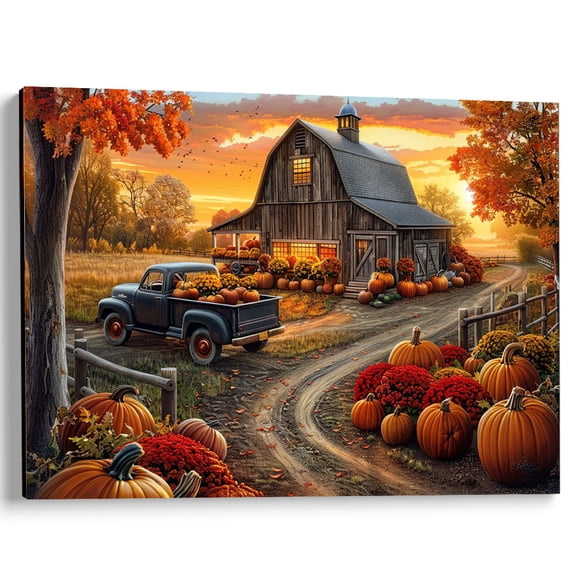 Tuohai Autumn Truck Pumpkin Canvas Wall Art Living Room Entryway Decor 16x12 inch