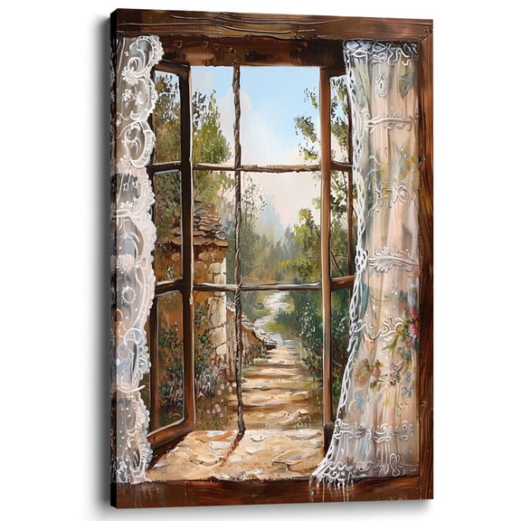 Tuohai Rustic Window Canvas Wall Art Living Room Bedroom Decor 18x12 inch