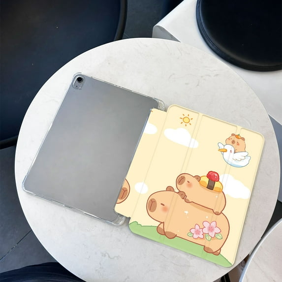 Tuohive Cartoon Capybara Trifold TPU Stand iPad Case for Air 1/2 iPad 5th Generation/iPad 6th Generation 9.7in Auto Wake Sleep TPU Smart Stand Back Cover with Pencil Holder