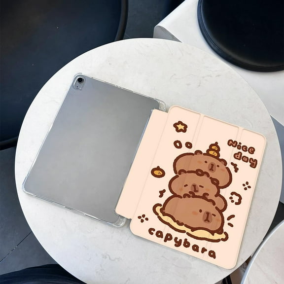 Tuohive Cartoon Capybara iPad Case for Mini6 8.3in Auto Wake Sleep TPU Smart Stand Back Cover with Pencil Holder