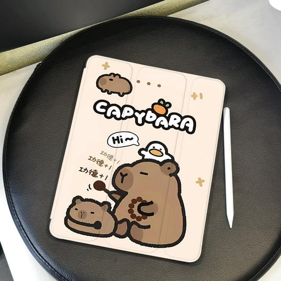 Tuohive Cartoon Capybara iPad Case for iPad Mini4/5 7.9in Auto Wake Sleep TPU Smart Stand Back Cover with Pencil Holder