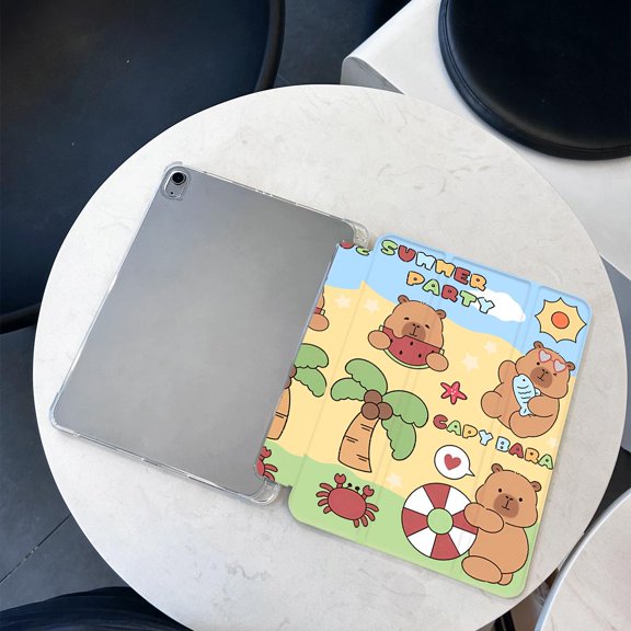 Tuohive Cartoon Capybara iPad Case for iPad Mini4/5 7.9in Auto Wake Sleep TPU Smart Stand Back Cover with Pencil Holder