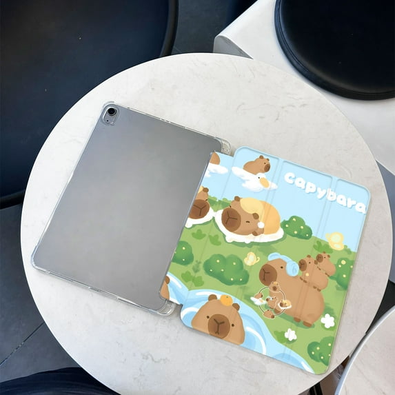 Tuohive Trifold Stand iPad Case for Air3(Pro2017) 10.5in Auto Wake Sleep TPU Smart Stand Back Cover with Pencil Holder Cartoon Capybara