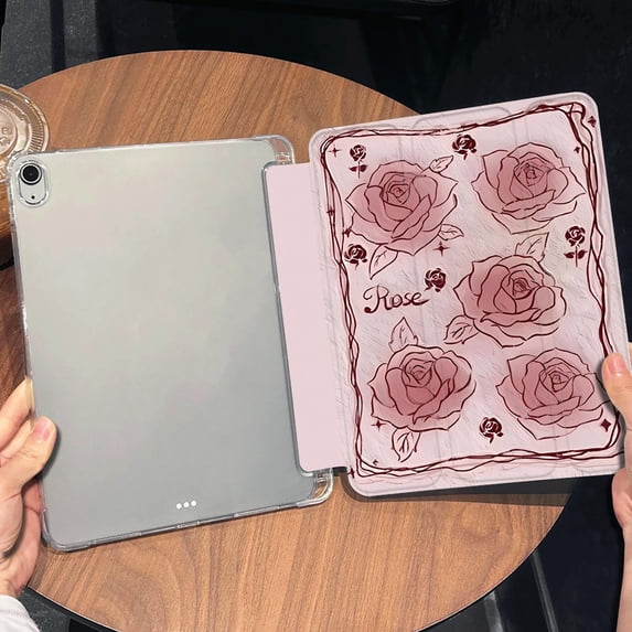 Tuohive Trifold Stand iPad Case for Pro 20/21/22 11in Auto Wake Sleep TPU Smart Stand Back Cover with Pen Slot,Five Rose
