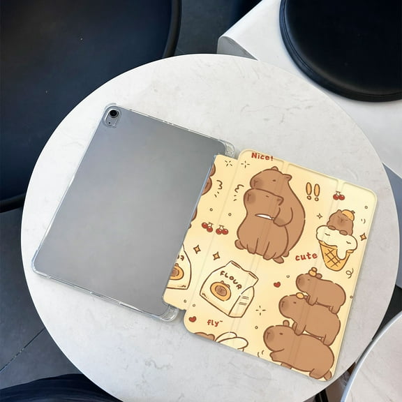 Tuohive Trifold Stand iPad Case for Pro11 11in Auto Wake Sleep Case TPU Smart Stand Back Cover with Pencil Holder Cartoon Capybara