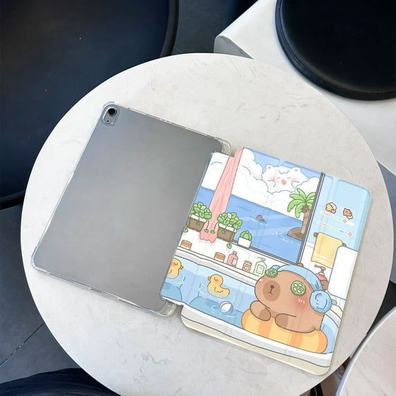 Tuohive Trifold Stand iPad Case for Pro11 11in TPU Smart Stand Back Cover with Pencil Holder Cartoon Capybara Auto Wake Sleep Case
