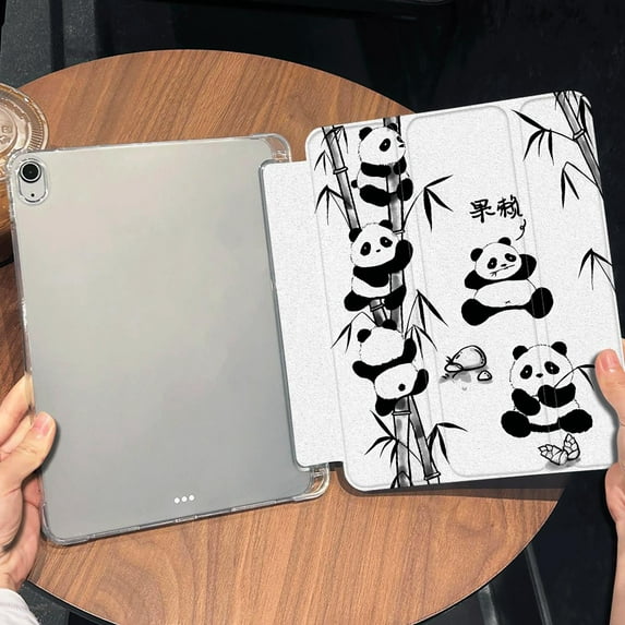 Tuohive Trifold Stand iPad Case for Pro13 13in Auto Wake Sleep Case TPU Smart Stand Back Cover with Pen Slot,Panda