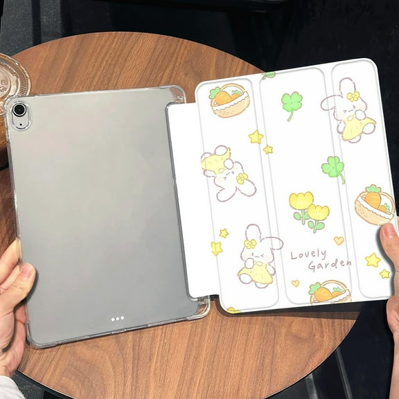 Tuohive Trifold Stand iPad Case for Pro13 13in Auto Wake Sleep Case TPU Smart Stand Back Cover with Pen Slot,Rabbit Tulip