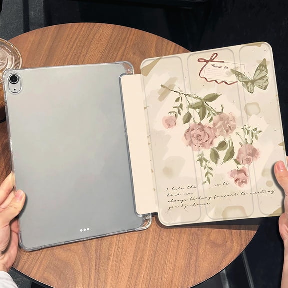 Tuohive iPad Case for iPad Mini4/5 7.9in Auto Wake Sleep TPU Smart Stand Back Cover with Pen Slot,Pink Flowers