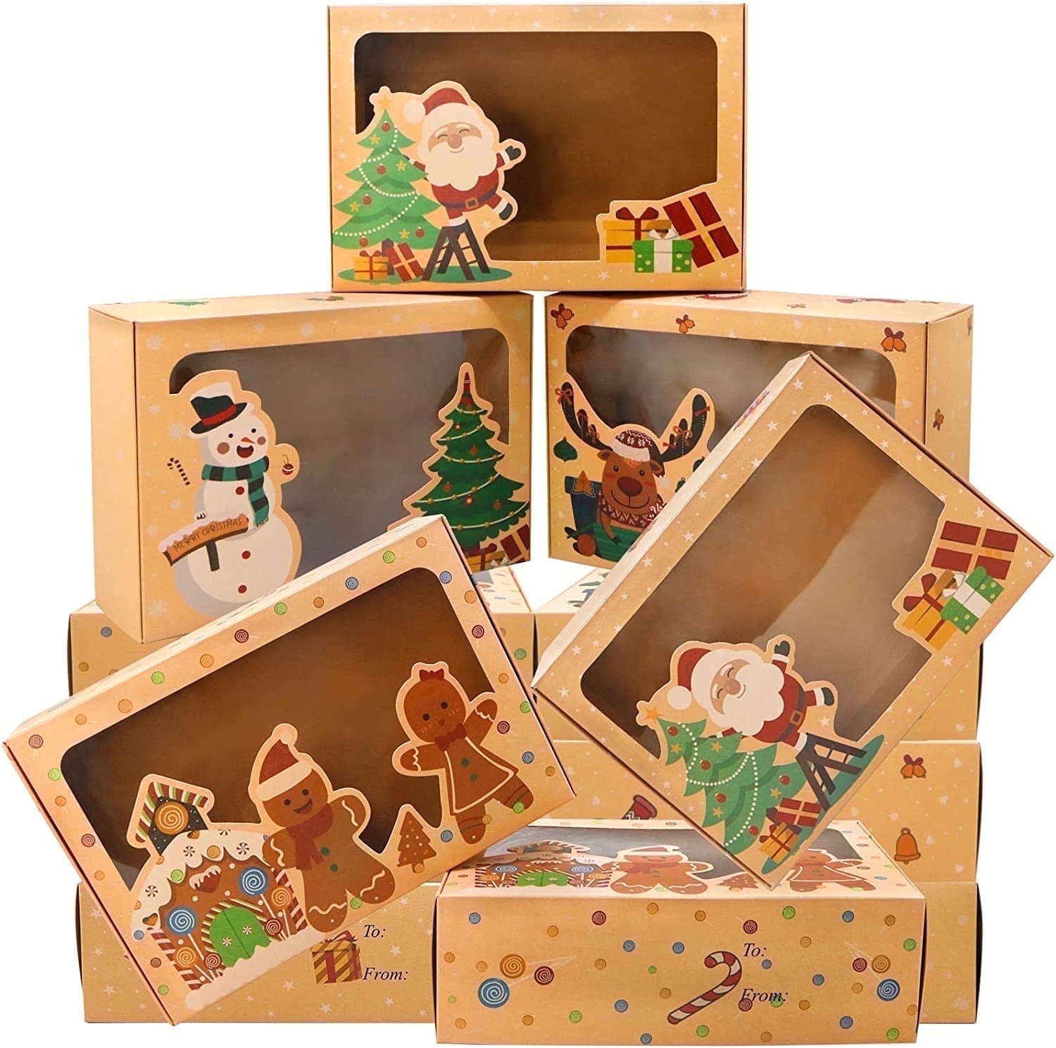 Tuonito 12 pack Christmas Cookie Boxes with Window,Christmas Treat Boxes Holiday Candy Boxes for Gift Giving,8.66in x 5.9in x 2.75in