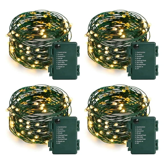 Tuojing Christmas String Lights,  18ft 50 LED Battery Operated Fairy Lights with 8 Modes,  for Indoor Outdoor Waterproof Lights,4 PACK