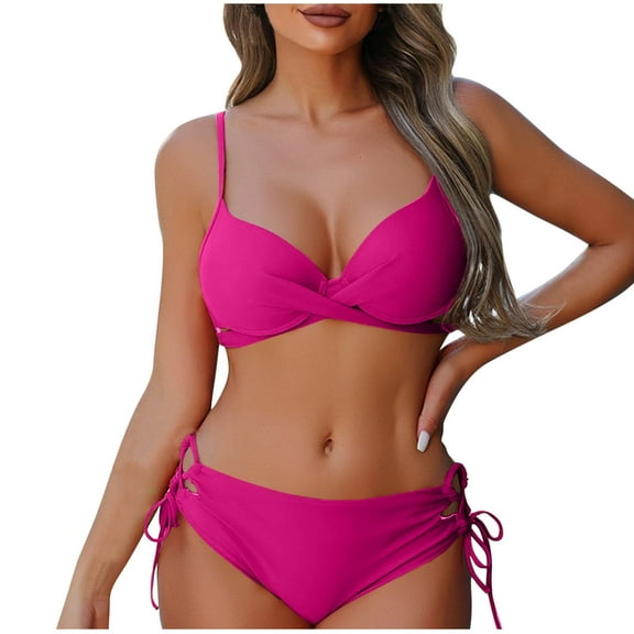 Tuosodrolic Bikini Set for Women Swimsuits 2 Piece Bathing Suits V Neck Push Up Swim Tops and Drawstring Thongs Swimwear Traje de Baño para Mujer Bañadores Beach Wear