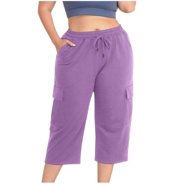 Tuosodrolic Plus Size Capris Pants for Women Wide Leg Cargo Sweatpants Loose Casual Capri Pants Comfy Athletic Pants Activewear