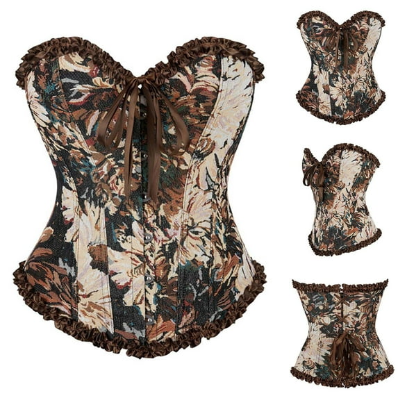Tuosodrolic Renaissance Corsets for Women Vintage Floral Bustier Tops Overbust Gothic Corsets Lace Up Front Button Shaperwear Tops, Steampunk Corsets for Women Retro Corset Bustier