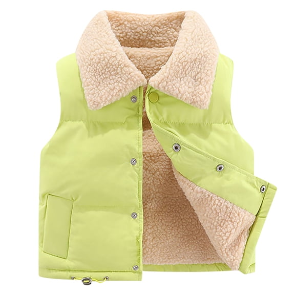 Tuosodrolic Toddler Fleece Lined Puffer Jacket Boys Girls Solid Lapel Down Vest Sleeveless Button Outerwear with Pockets 18M-12Y