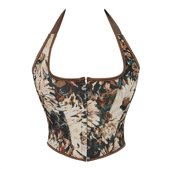 Tuosodrolic Vintage Corset Tops Women Renaissance Bustier Tops Retro Flroal Camis Halter Neck Overbust Bodice Boned Crop Tops, Tops De Corsé Renacentista Para Mujer
