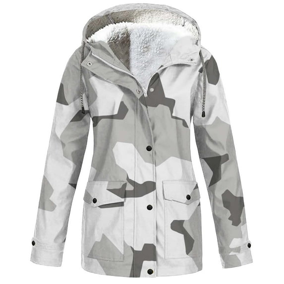 Tuosodrolic Waterproof Rain Jacket for Women Camo Rain Coat with Hood Fleece Lined Hiking Jackets Warm Winter Outdoor Windbreaker, Fleece Lined Rain Coats Women, Womens Rain Jacket with Hood