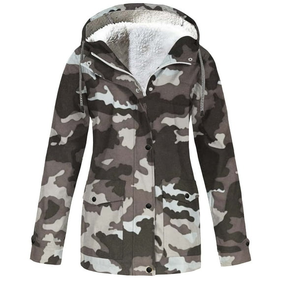 Tuosodrolic Waterproof Rain Jacket for Women Camo Rain Coat with Hood Fleece Lined Hiking Jackets Warm Winter Outdoor Windbreaker, Fleece Lined Rain Coats Women, Womens Rain Jacket with Hood