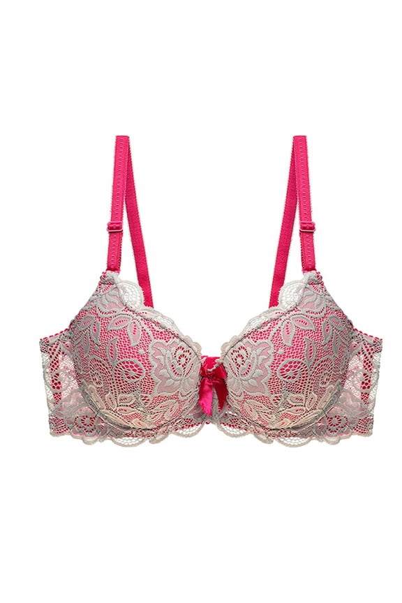 Women's Lace Mesh Bras Non Removable Bralettes Pad Push Up Supportive Underwire Bras Double Breasted Everyday Bra