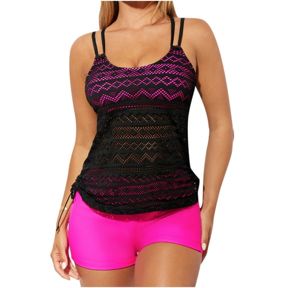 Tuosodrolic Women's Tankini Bathing Suits Tummy Control Swimsuits Hallow Out Swimwear Swim Tank Tops and High Waisted Shorts Beach Wear Traje de Baño para Mujer Bañadores Cruise Wear
