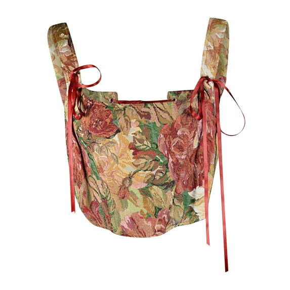 Tuosodrolic Womens Renaissance Corset with Strap Floral Bustier Tops Lace Up Bodice Vintage Boned Camis Overbust Body Shaper, Lace Up Corset Tops for Women Floral Corset Tops