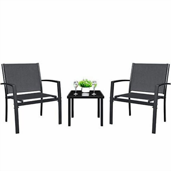 Tuoze 3 Pieces Patio Furniture Set Outdoor Garden Conversation Sets Modern Porch Furniture Lawn Chairs with Glass Coffee Table for Poolside Backyard Balcony,Black