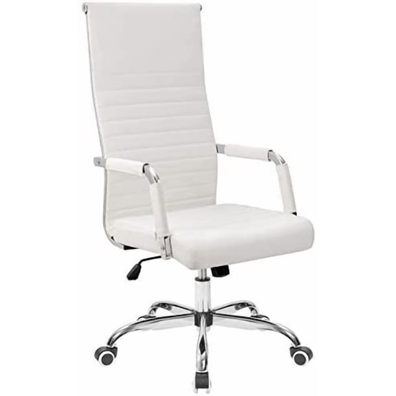 Tuoze Office Chair High Back Leather Desk Chair Modern Executive Ribbed Chairs Height Adjustable Conference Task Chair with Arms (White)
