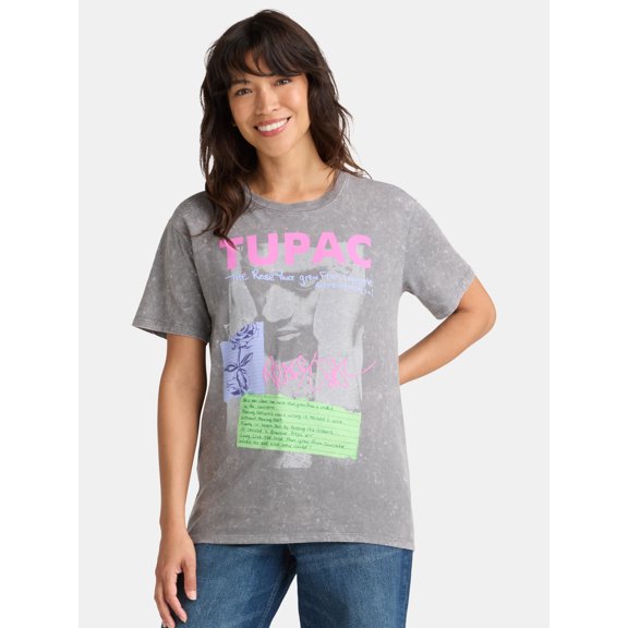 Tupac Women's Graphic Tee with Short Sleeves, Sizes XXS-XXL