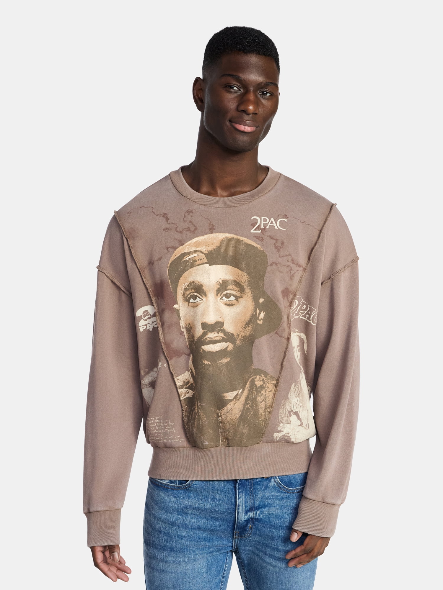 Tupac Men's and Big Men's Crewneck Sweatshirt with Long Sleeves, Sizes XS-3XL