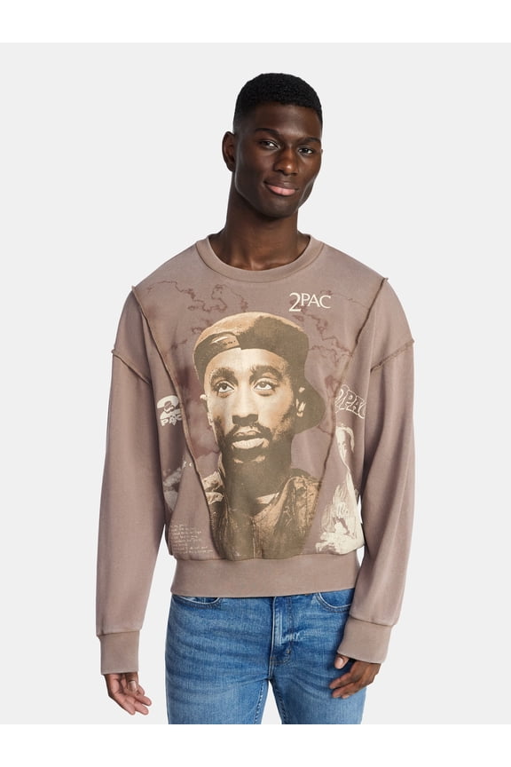 Tupac Men's and Big Men's Crewneck Sweatshirt with Long Sleeves, Sizes XS-3XL