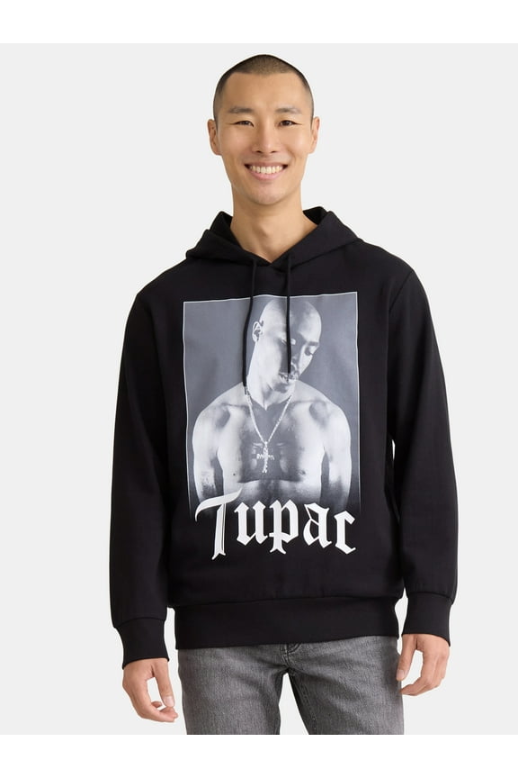 Tupac Old English Men's & Big Men's Graphic Hooded Sweatshirt with Long Sleeves, Sizes S-3XL