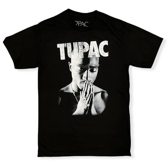Tupak Shaku Men's Officially Licensed Hand Prayer Graphic Hip Hop Rap Tee T-Shirt - Black (Small)
