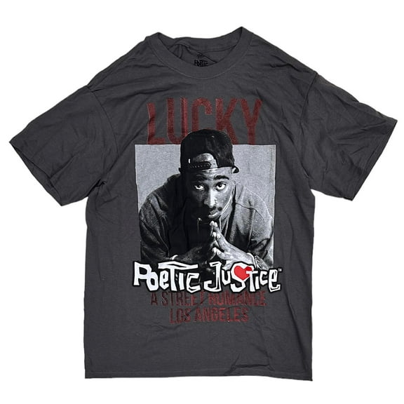 Tupak Shakur Men's Lucky Poetic Justice A Street Romance Los Angeles Tee T-Shirt (Large, Black Wash)