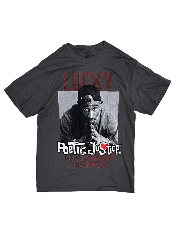 Tupak Shakur Men's Lucky Poetic Justice A Street Romance Los Angeles Tee T-Shirt (Large, Black Wash)