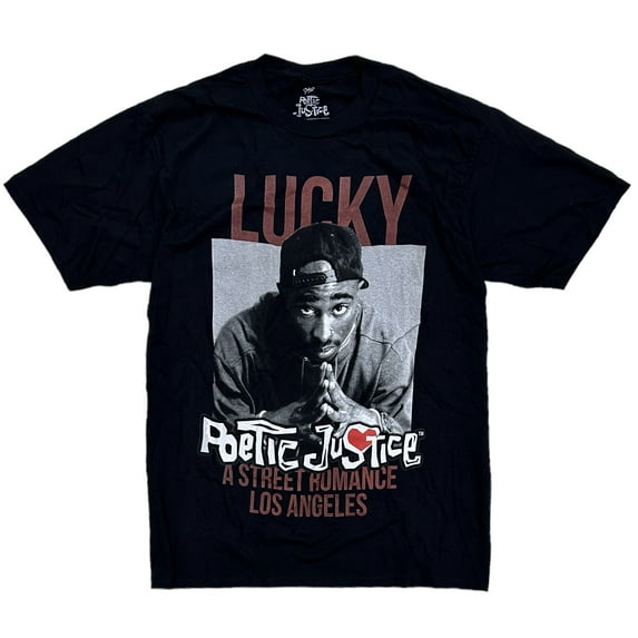 Tupak Shakur Men's Lucky Poetic Justice A Street Romance Los Angeles Tee T-Shirt (Medium, Black)
