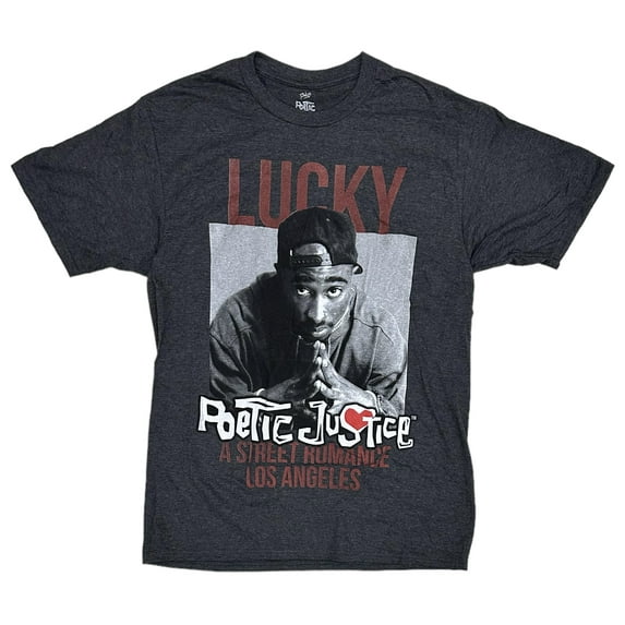Tupak Shakur Men's Lucky Poetic Justice A Street Romance Los Angeles Tee T-Shirt (Medium, Heather Black)