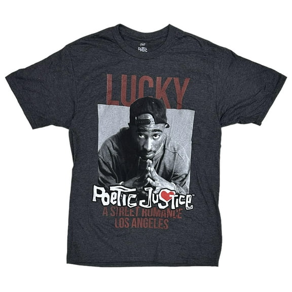 Tupak Shakur Men's Lucky Poetic Justice A Street Romance Los Angeles Tee T-Shirt (Medium, Heather Black)