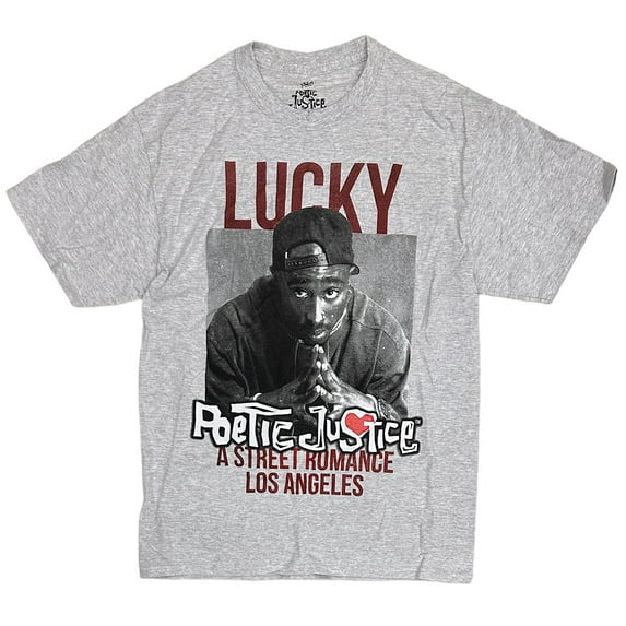 Tupak Shakur Men's Lucky Poetic Justice A Street Romance Los Angeles Tee T-Shirt (Medium, Heather Grey)