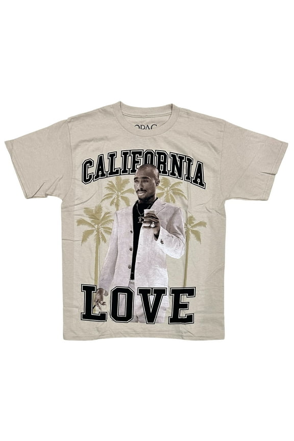 Tupak Shakur Men's Official Merchandise California Love Graphic Tee T-Shirt (Medium, Tan)