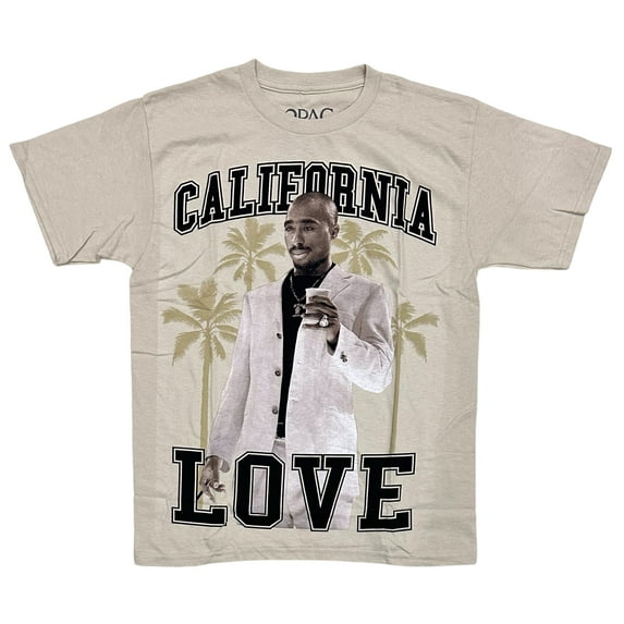 Tupak Shakur Men's Official Merchandise California Love Graphic Tee T-Shirt (Small, Tan)