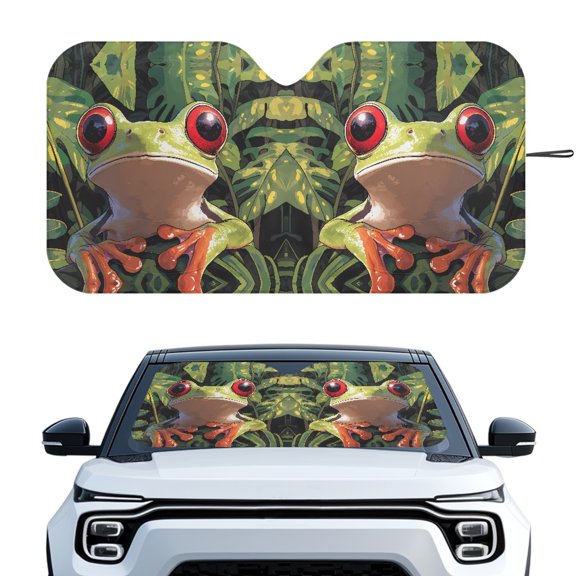 Tupalatus Funny Frogs Easy Storage Car Sun Shade Windshield Sun Shield Foldable UV Block Windshield Sun Shade for Large Vehicles All Models