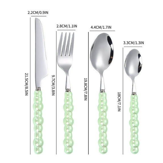 Tuphregyow 4-Piece Stainless Steel Tableware Set with Unique Handle Design - Perfect for Formal and Casual Dining, Eco-Friendly, and Multipurpose Utensils for Daily Use and Special Occasions Green