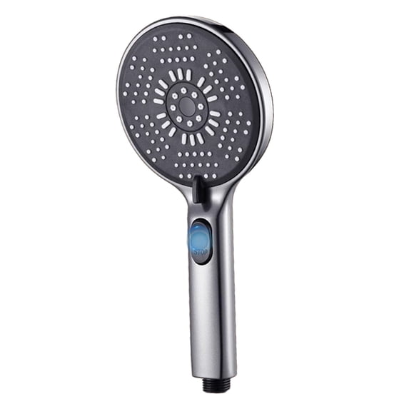 Tuphregyow 5 Mode Turbo Shower Head with Water Heater Filter for Home Bath One Press Pressurized Water Stop Function and Adjustable Nozzle Gray