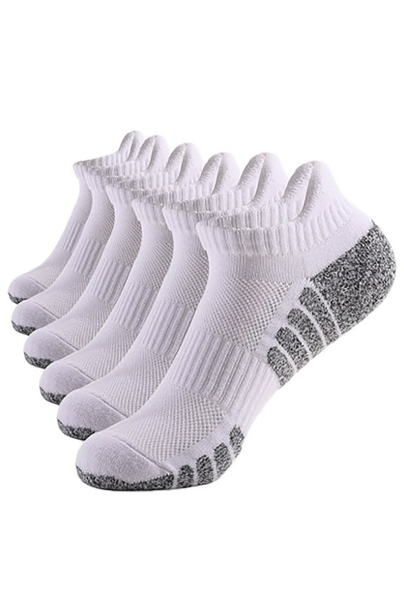 Breathable Low Cut Towel Cotton Socks 6 Pairs, Men and Women, Control Athletic Performance, Comfortable Cushioning, Casual Ankle Length, Ideal for Running White XL