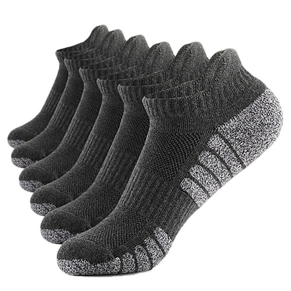 Tuphregyow Breathable Low Cut Towel Cotton Socks 6 Pairs, Men and Women, Control Athletic Performance, Comfortable Cushioning, Casual Ankle Length, Ideal for Running Dark Gray M