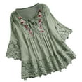 thumbnail image 1 of Tuphregyow Clearance Womens Tops Comfy Casual Round Neck 3/4 Sleeve Pathwork Plus Size Tunic Top For Ladies Dressy Flowy Blouse for Spring Tummy Hiding Green S, 1 of 5